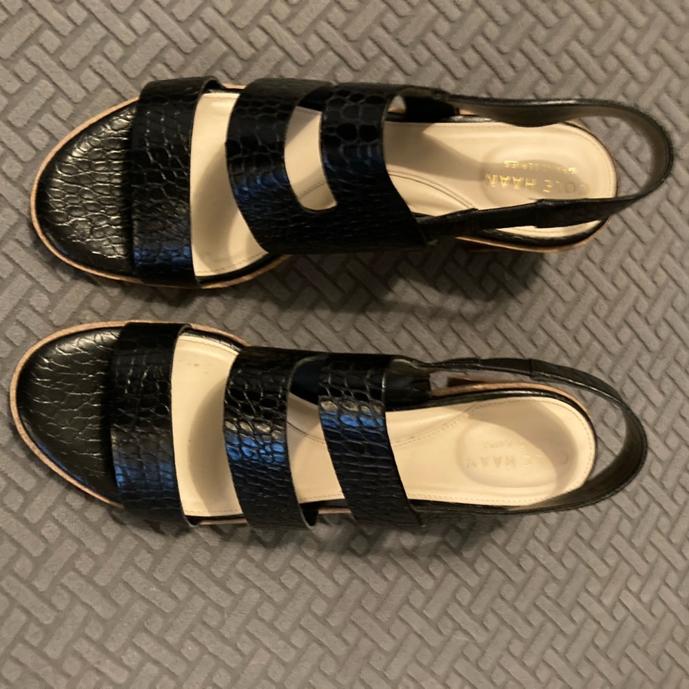 Cole Haan Black Snake embossed Sandals NIB